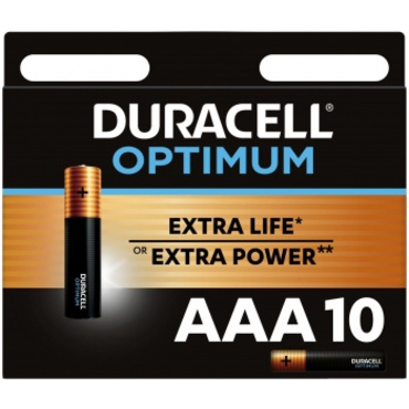 Батарейкa щелочная (алкалиновая) тип ААА/LR03, Duracell Optimum (10шт в блистере)