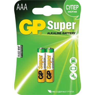 Батарейкa щелочная (алкалиновая) тип ААА/LR03, GP Super ( 2шт в блистере)