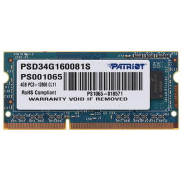 Память SODIMM DDR3 4Gb PC3-1600 Patriot PSD34G160081S 1.5V