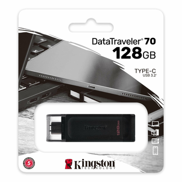 Память USB 3.2 Type C 128 GB Kingston DataTraveler 70, черный (DT70/128GB)