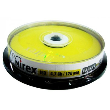 Диск DVD-R Mirex 4,7GB, 16x, КОМПЛЕКТ 10шт, Cake Box (UL130003A1L)