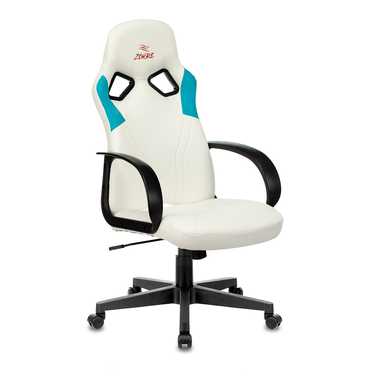 Кресло игровое Бюрократ, ZOMBIE RUNNER WHITE (белый/голубой искусственная кожа/ткань)
