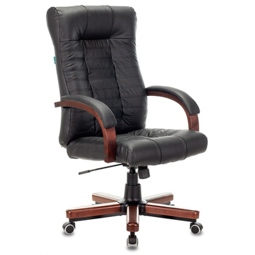 Кресло руководителя Бюрократ, KB-10WALNUT (черный кожа крестовина металл/дерево, KB-10WALNUT/B/LEATH)