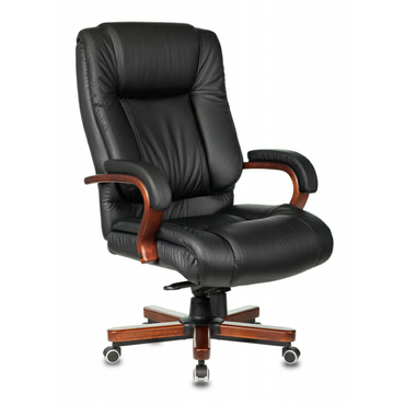 Кресло руководителя Бюрократ, T-9925WALNUT/BLACK (черный кожа крестовина дерево)