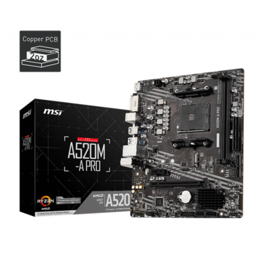 М/плата MSI A520M-A PRO Socket AM4 PCI-E/DVI-D/HDMI/4хSATAIII/2DDR4 mATX RTL