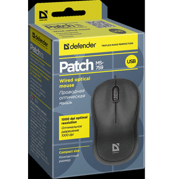 Мышь Defender Patch MS-759, 1000dpi, USB, чёрный
