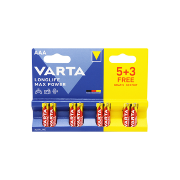 Батарейка Varta LONGLIFE MAX POWER (MAX TECH) LR03 AAA, 8шт в блистере, Alkaline 1.5V (4703) (цена за 1 блистер/ кратно 20 блистерам)