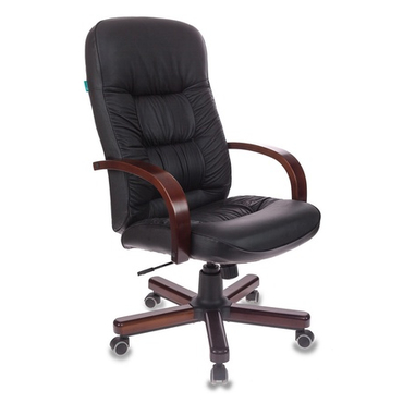 Кресло руководителя Бюрократ, T-9908/WALNUT (черное, кожа, металл/дерево крестовина)
