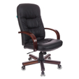 Кресло руководителя Бюрократ, T-9908/WALNUT (черное, кожа, металл/дерево крестовина) — основная фотография