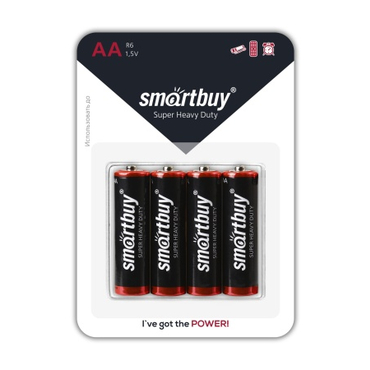 Батарейка солевая тип АА/R6, SmartBuy (4шт в блистере)