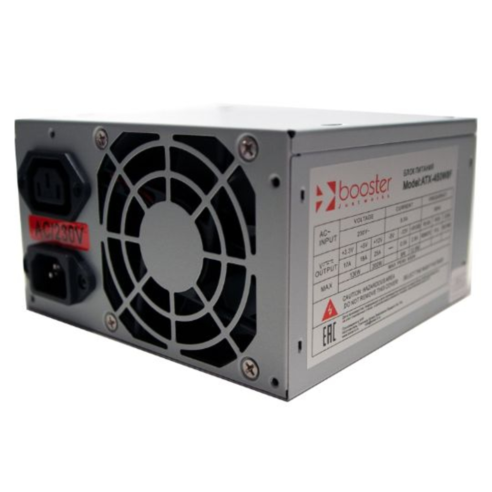 Блок питания ATX BOOSTER 450W8F/24pin/24pin,2 х sata,2 х ide,1 х Fdd,1 х P6,8cm cooling fan