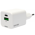 Зарядное устройство сетевое Cablexpert MP3A-PC-61, 20Вт GaN, 3А, QC4.0/PD, 1xUSB, 1xType-C, белый, пакет — основная фотография