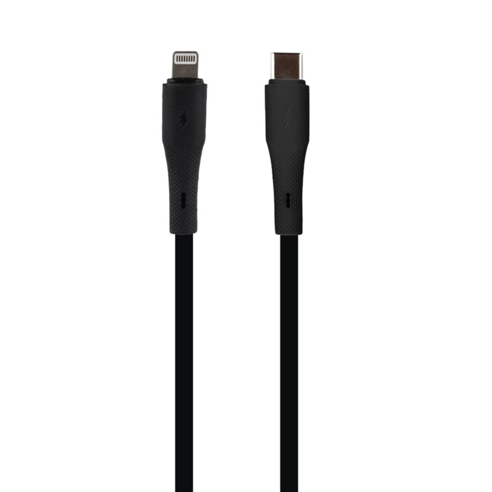 Кабель USB Type-C - Lightning, 30W, черный, силикон, 1 м., Perfeo ELASTIC (C1007)
