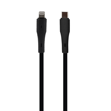 Кабель USB Type-C - Lightning, 30W, черный, силикон, 1 м., Perfeo ELASTIC (C1007)