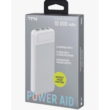 Аккумулятор внешний универсальный TFN PowerAid белый 10000mAh, USB, USB Type-C, (TFN-PB-278-WH)