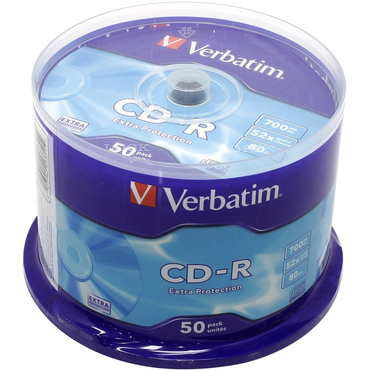 Диск CD-R Verbatim 700MB, 52x, КОМПЛЕКТ  50шт, Cake Box (43351) {1/4}