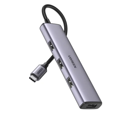 Разветвитель UGREEN CM473 (20841) USB-C to 4*USB 3.0 Hub. Цвет: серый