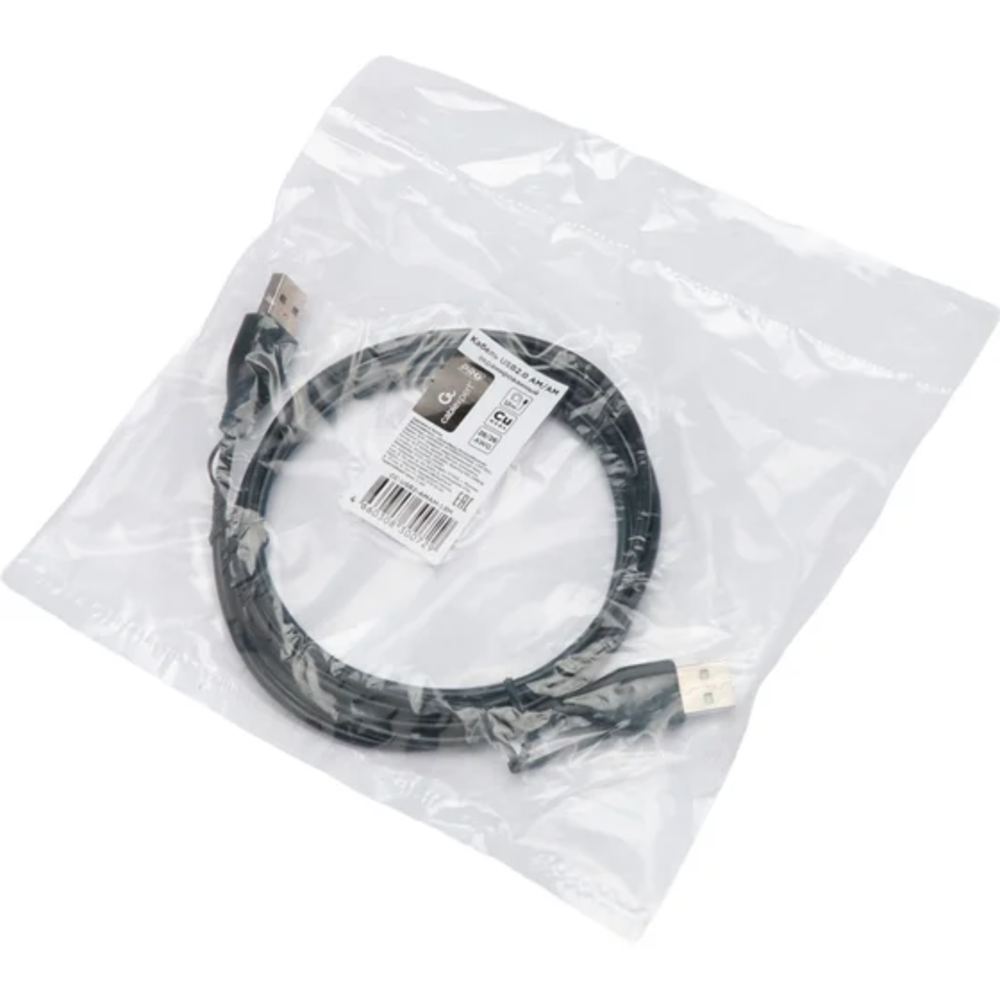 Кабель USB2.0 Cablexpert CC-USB2-AMAM-1.8M, AM/AM, экран, 28/26AWG, медь, Pro, 1.8м, черный, пакет