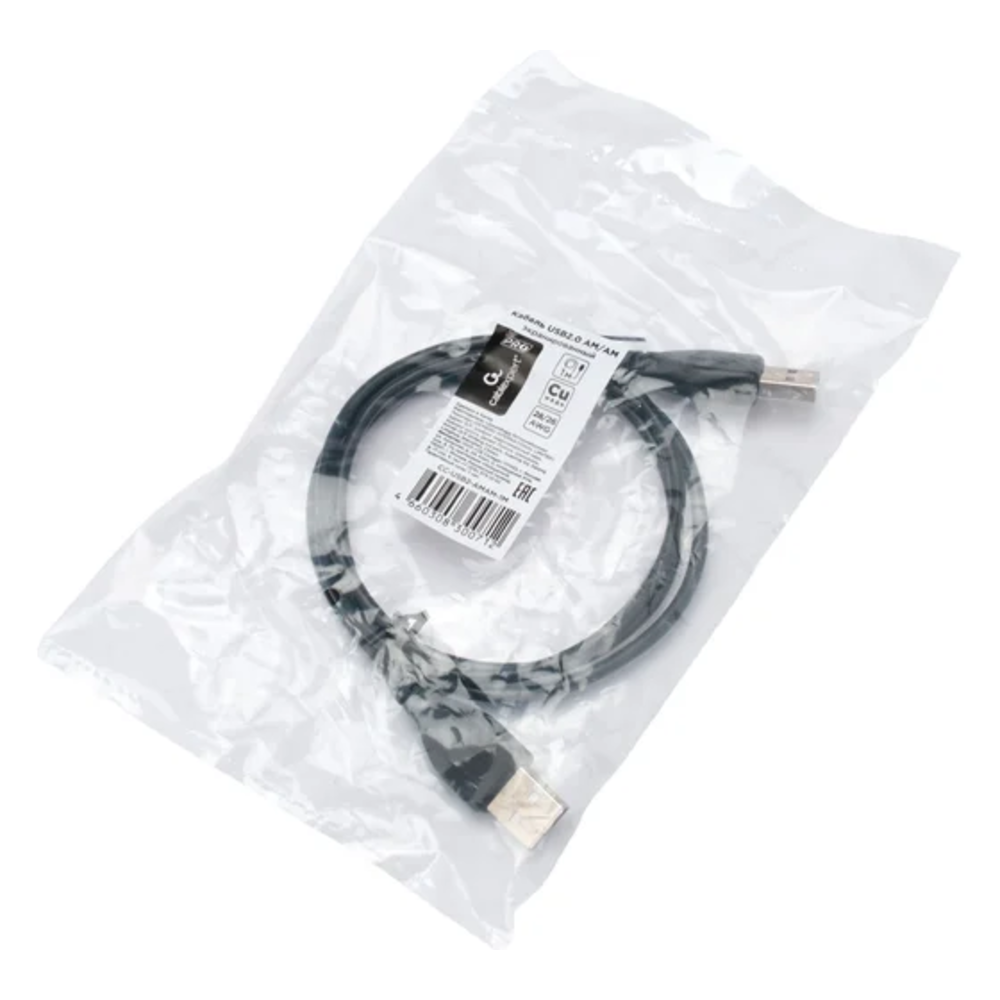 Кабель USB2.0 Cablexpert CC-USB2-AMAM-1M, AM/AM, экран, 28/26AWG, медь, Pro, 1м, черный, пакет