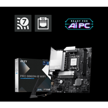 Материнская плата MSI B860M-B WIFI [LGA 1851, Intel B860, 2xDDR5-6400 МГц, 2xPCI-Ex16, 2xM.2, Micro-ATX]