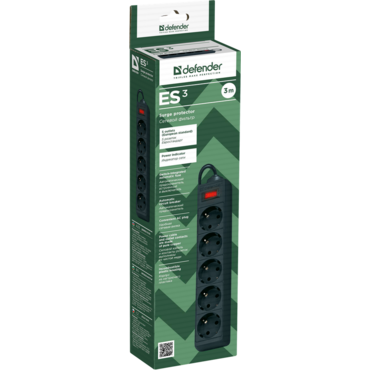 СЕТЕВОЙ ФИЛЬТР Defender ES 3.0 м 5 розеток черный