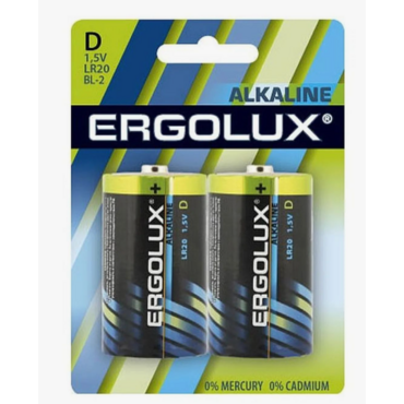 [Батарейки] Ergolux..LR20 Alkaline BL-2 (LR20 BL-2, батарейка,1.5В)  (2 шт. в уп-ке)	