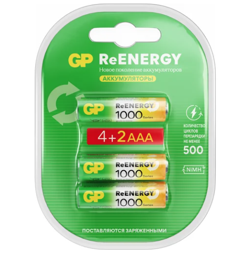 Аккумулятор GP Rechargeable 100AAAHC4/2RGY-2CRCB6 AAA NiMH 930mAh (6шт) блистер <GP 100AAAHC4/2RGY-2CRCB6>