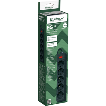 Сетевой фильтр Defender ES 1.8 м 5 розеток черный