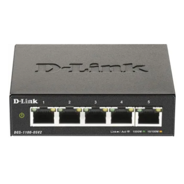 Коммутатор D-Link DGS-1100-05V2/A1A, L2 Smart Switch with 5 10/100/1000Base-T ports.8K Mac address, 802.3x Flow Control, Port Trunking, Port Mirroring