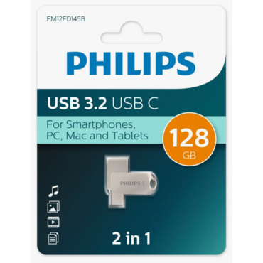 Флешка USB 32Gb PHILIPS 2-in-1 USB 3.2 USB C, OTG, USB 3.2/Type-C, Металл, 100 Mb/s <FM32FD145B/97>