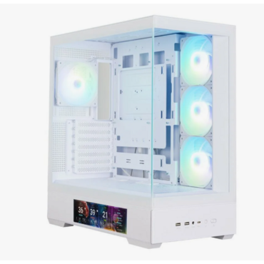 Компьютерный корпус ZALMAN P40 DS, ATX, белый, WINDOW, 9.1-inch LCD screen, 2xCombo(2.5” or 3.5”), 1x2.5”, 1xUSB TYPE-C, 2xUSB 3.0, SIDE 3x120мм ARGb,