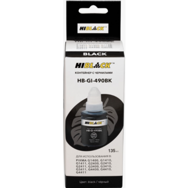 Контейнер с чернилами Hi-Black (HB-GI490) для Canon G1400/2400/3400, BK pigm, 135мл <HB-GI490 BK pigm>