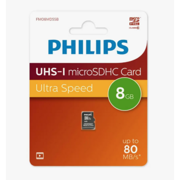 Флеш карта microSD 8Gb PHILIPS High Speed microSDHC Class 10 80Mb/s <FM08MD55B/97>