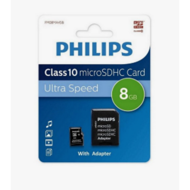 Флеш карта microSD 8Gb PHILIPS microSDHC Class 10 (SD адаптер) <FM08MA45B/97>