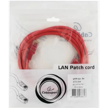 Патч-корд UTP Cablexpert cat.5e, 2м, литой, многожильный, красный <PP12-2M/R>