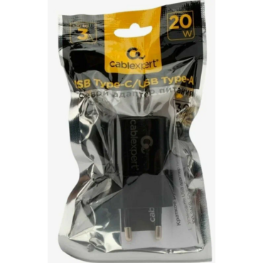 Сетевое зарядное устройство Cablexpert 20Вт, 3А, QC3.0/PD, 1xType-C, черный, пакет <MP3A-PC-45>