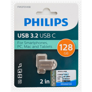 Флешка USB PHILIPS FM (FM12FD145B/97), 128Gb, USB 3.2 Gen 1/Type C, R/W 100/40, серебристый <FM12FD145B/97>