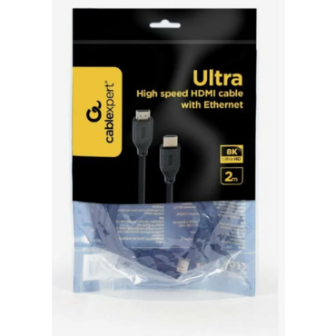 Кабель HDMI Cablexpert CC-HDMI8К-2M, 19M/19M, v2.1, 8К, медь, позол.разъемы, экран, 2м, черный, пакет <CC-HDMI8K-2M>