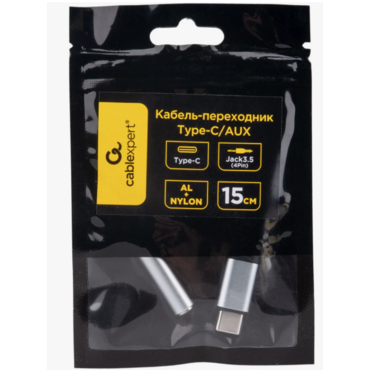 Кабель-переходник AUX Cablexpert CCA-UC3.5F-AL Type-C(M)/Jack3.5(F), алюминий+нейлон.оплётка, 0.15м, пакет <23970>