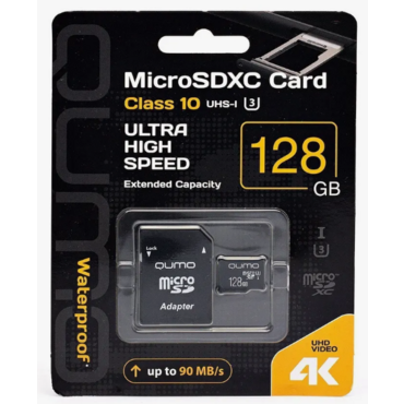 Флеш карта MicroSDXC 128Gb QUMO Class 10 UHS-I U3 черный adp <54060>	