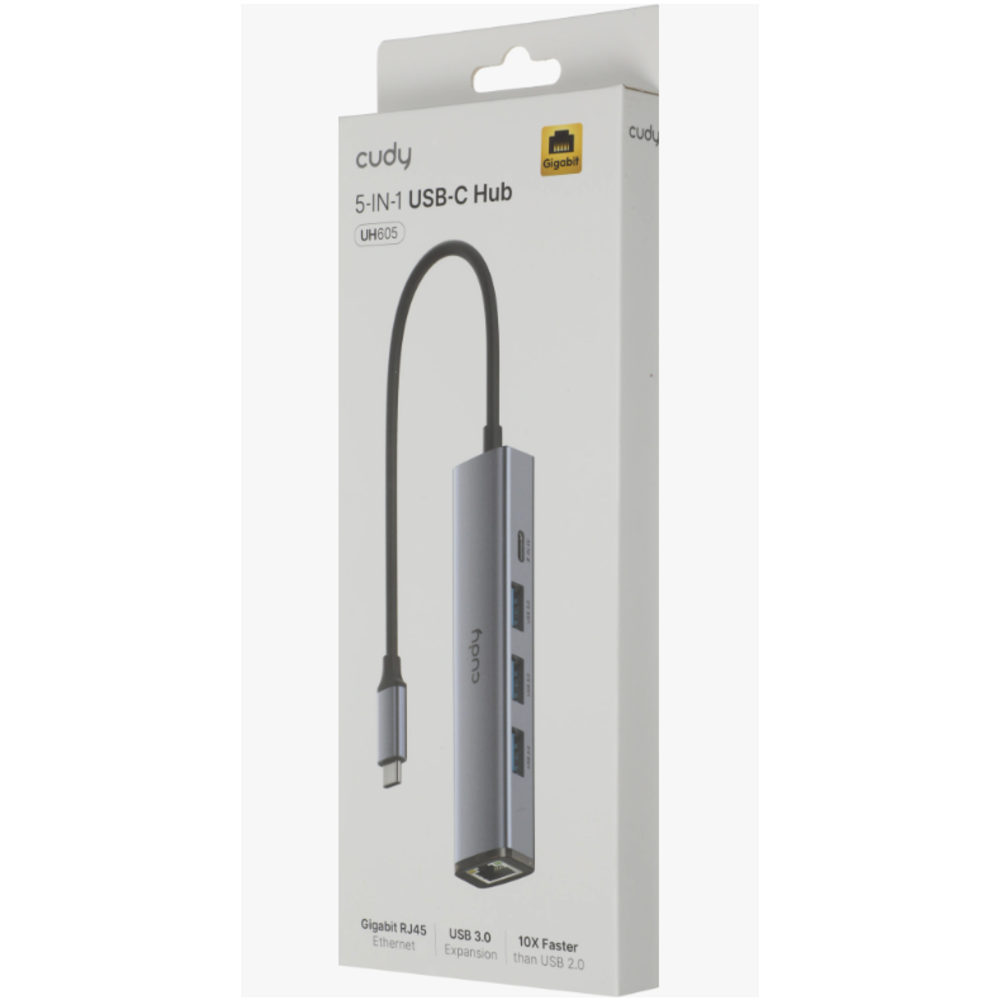 USB-концентратор CUDY UH605, USB Type-C, USB + RJ-45, USB Type-C UH605