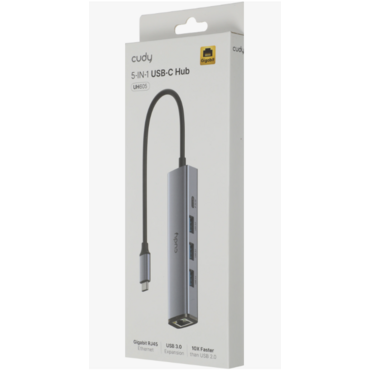 USB-концентратор CUDY UH605, USB Type-C, USB + RJ-45, USB Type-C UH605