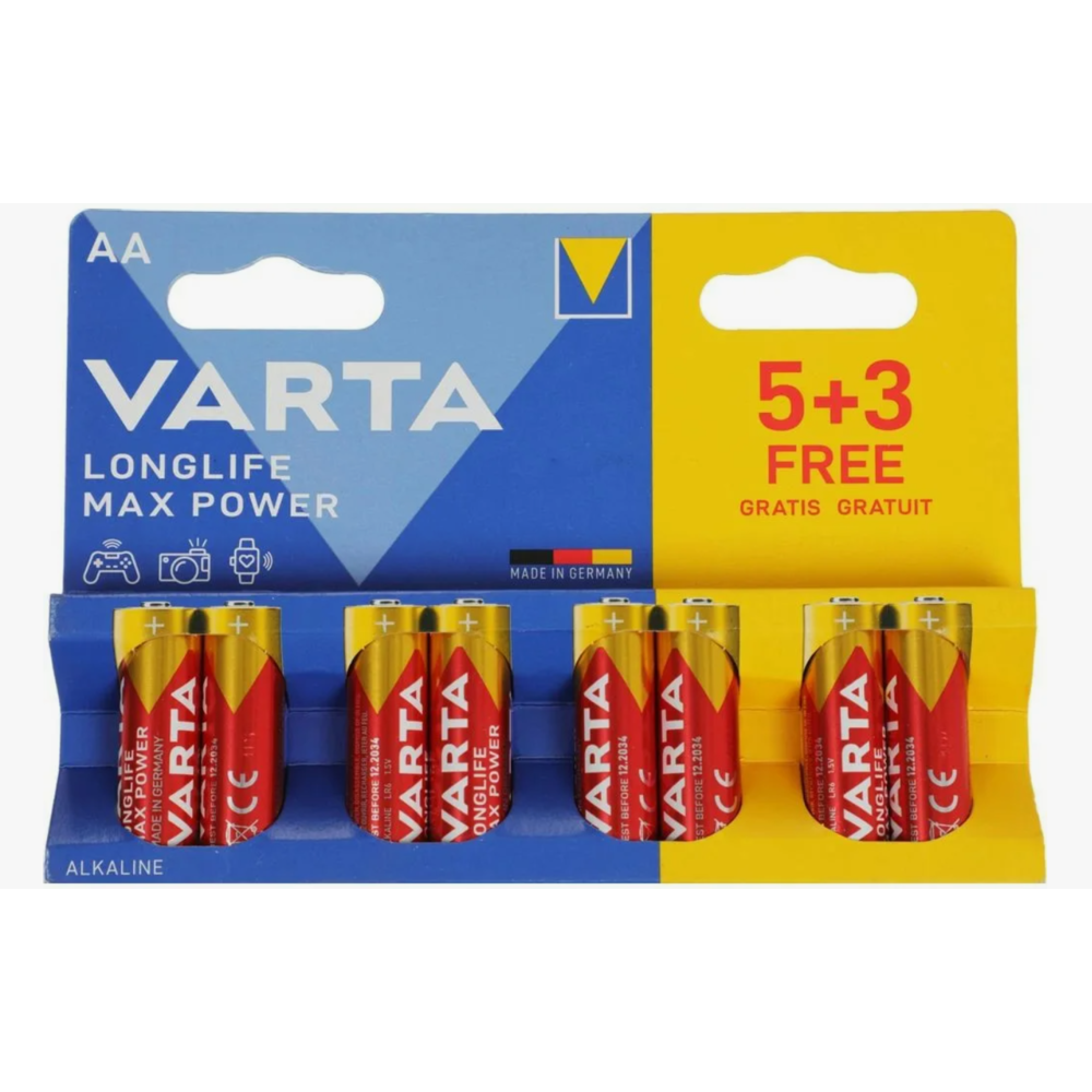 Батарея Varta LongLife Max Power Alkaline LR6 BL5+3 AA (8шт) блистер 