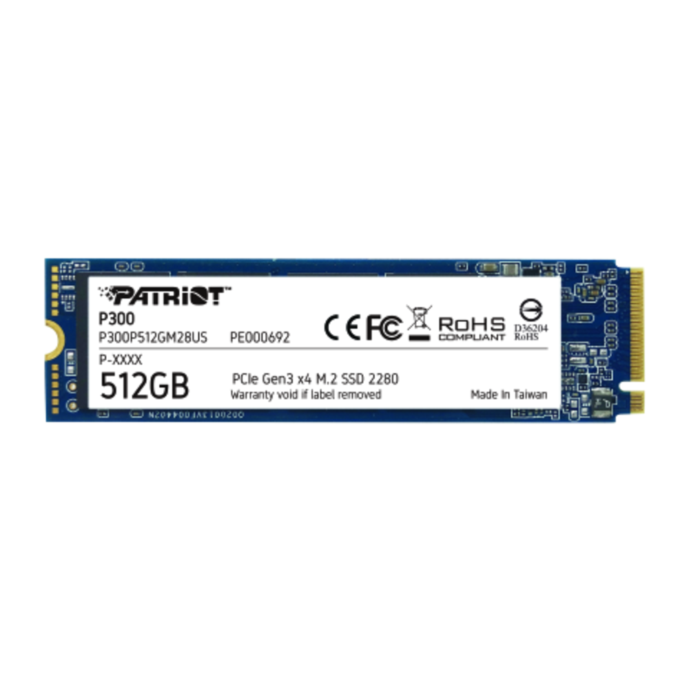 Накопитель SSD Patriot P300, 512Gb, PCIe 3.0 x4, M.2 2280, NVMe, R/W 1700/1200