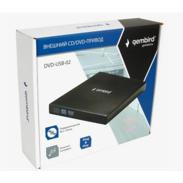 Оптический привод внешний с интерфейсом USB Gembird DVD-USB-02 пластик, черный DVD-USB-02