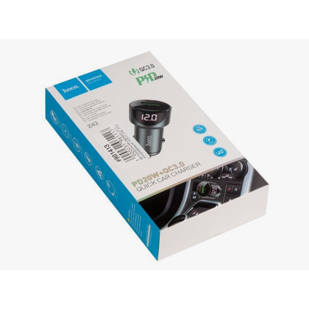 Автомобильная зарядка (от прикуривателя) HOCO Z42, PD20, QC3.0, один порт USB, один порт Type-C, серый <6931474742551>	