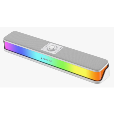 Саундбар 2.0 Gembird SPK-330-W, 16Вт, пластик+ткань, рег.громкости, RGB подсветка, BT, аккумулятор, белый