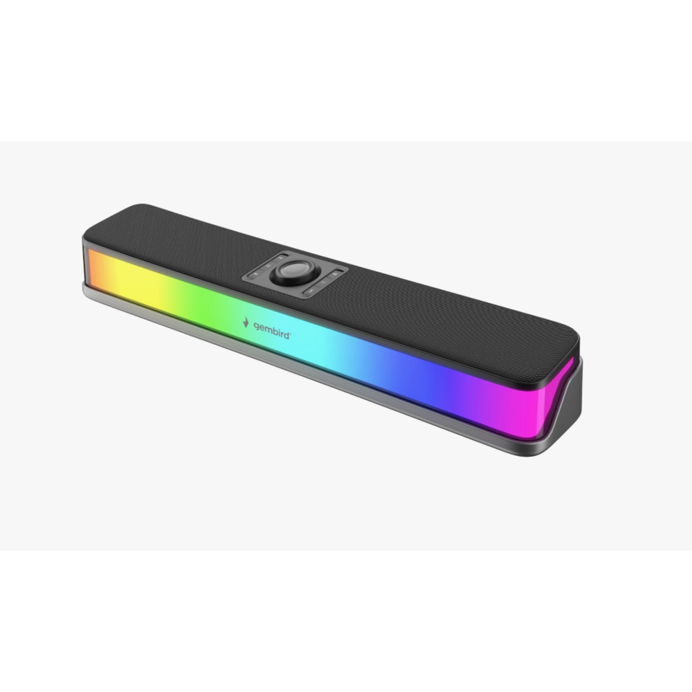 Саундбар 2.0 Gembird SPK-330, 16Вт, пластик+ткань, рег.громкости, RGB подсветка, BT, аккумулятор, черный