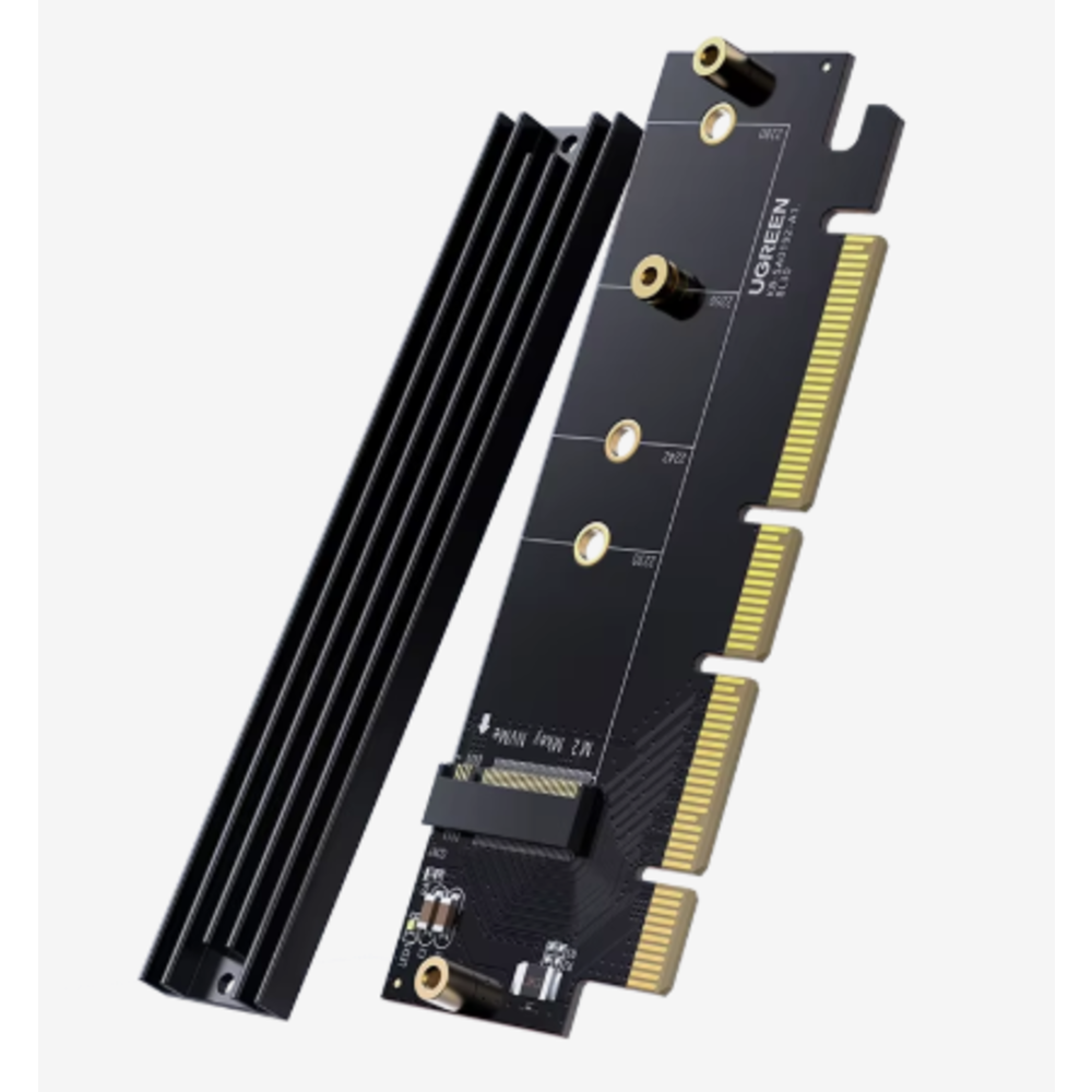 Карта расширения UGREEN PCIe для NVMe-накопителей CM465 M.2 PCIe 4.0x4, 64 Гбит/с, четыре разные размеры, подключение Plug and Play, алюминиевый корпу